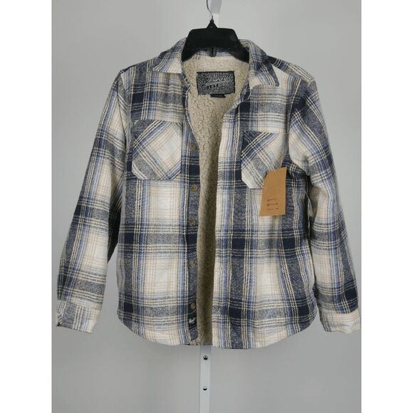 Brooklyn Cloth MFG.Co Youth Sherpa Lined Flannel Shacket M (10-12) Cream Blue - Picture 2 of 6
